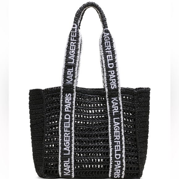 Karl Lagerfeld Handbags - Karl Lagerfeld Paris Antivibes Straw Logo Strap Tote EUC